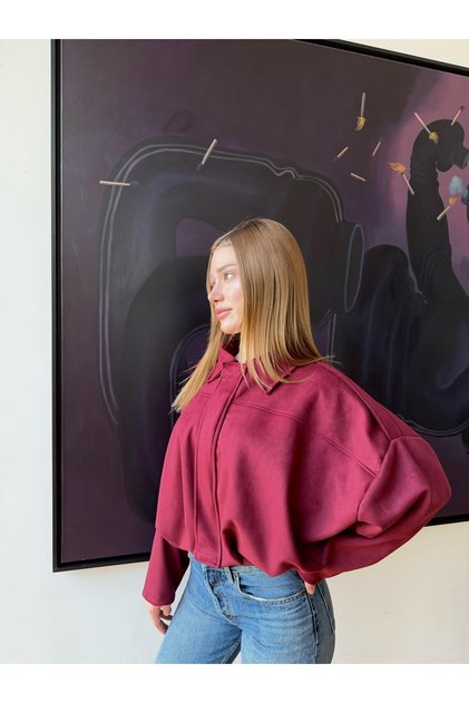Premium Trend S Suede Bomber Jacket with Bat Sleeves and Collar Detail, Hidden Zipper
