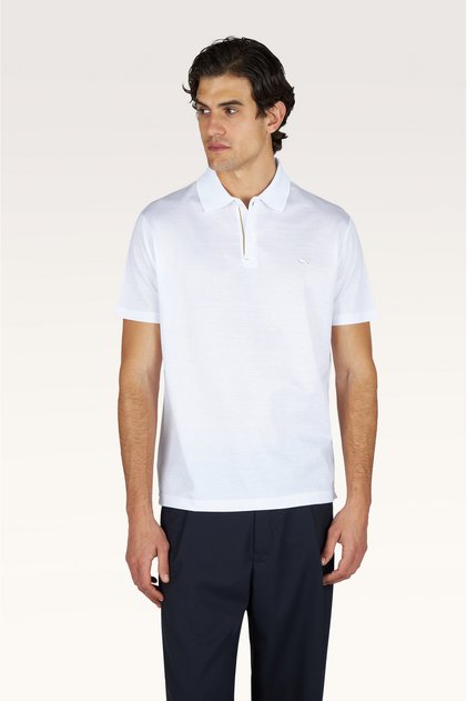 Men's Button Closure Short Sleeve 100% Cotton White-Gold Polo Collar T-Shirt