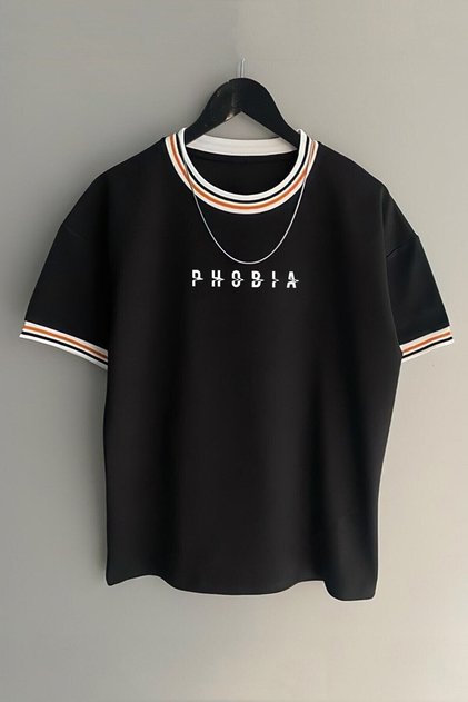 Men's New Season Oversize Phobia Molded Collar Detailed Summer T-shirt