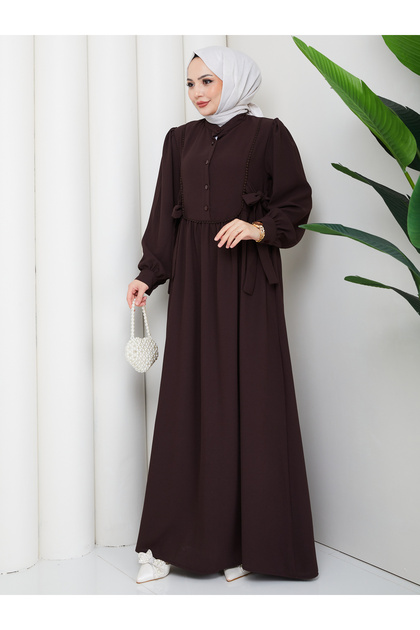 Women's Lace-Up Lace Detailed Modest Dress