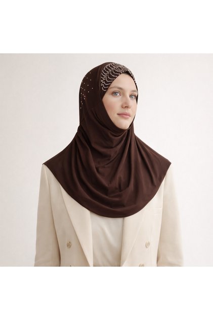 Pleated One-Piece Stone Hijab Ready-To-Wear Hijab Ready-To-Wear Practical Shawl Turban Stylish Stretch Fabric Fabric
