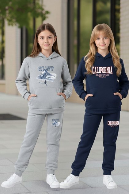 Kids 2-Piece Girls' Tracksuit Set Hooded Printed