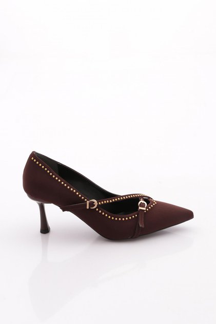 Pm492-K1750 Women's Belt Buckle Detailed Stone Heeled Shoes