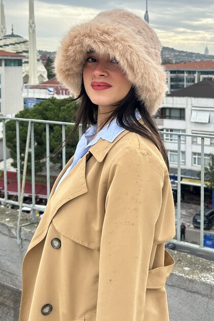 Women's Winter Camel Fur Detailed Plush Hat | Soft Textured Cold-Proof Bucket