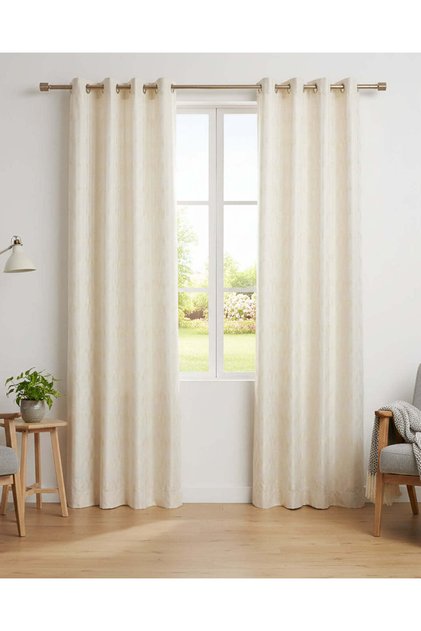 Beige Striped Curtain (Pair With Lining)