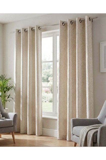 Beige Jacquard Curtain (Pair Without Lining)