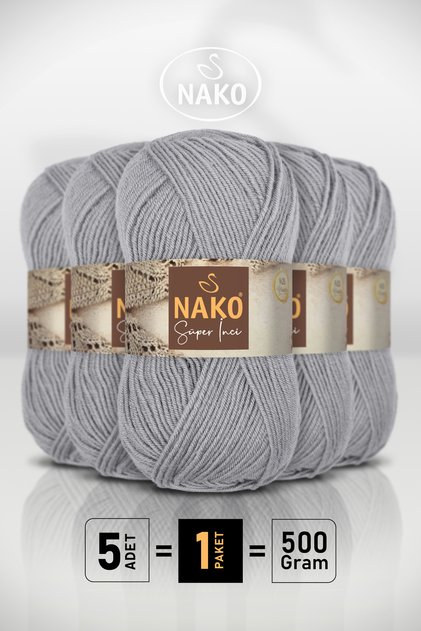 SÜPER İNCİ • Gri (11538) • 5'li Paket × 100 gr / 260 m • Yün Karışımlı El Örgü İpi • Atkı, Yelek, Kazak