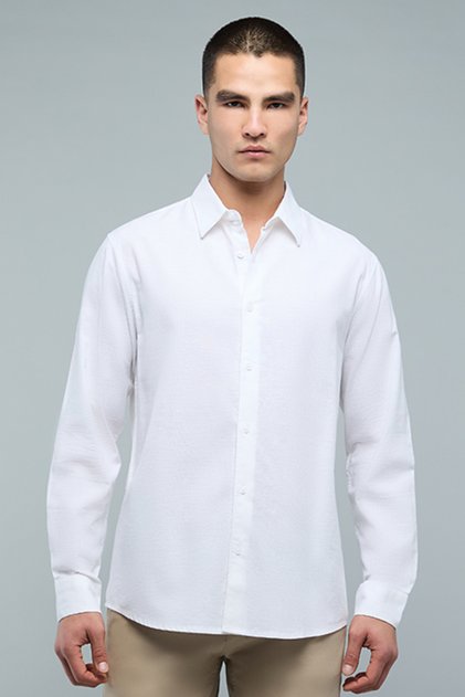 Solid Shirt with Classic Collar and Long Sleeves