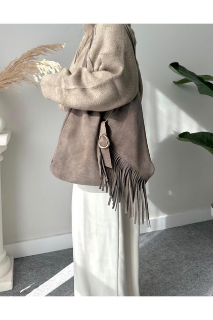 Women's bag genuine suede shoulder bag with tassel buckle