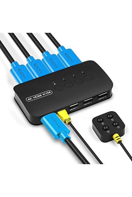 Zoomex Kumandalı Usb 3.0 4k Hdmi Kvm Switch 4 Port Rj45 Ethernet