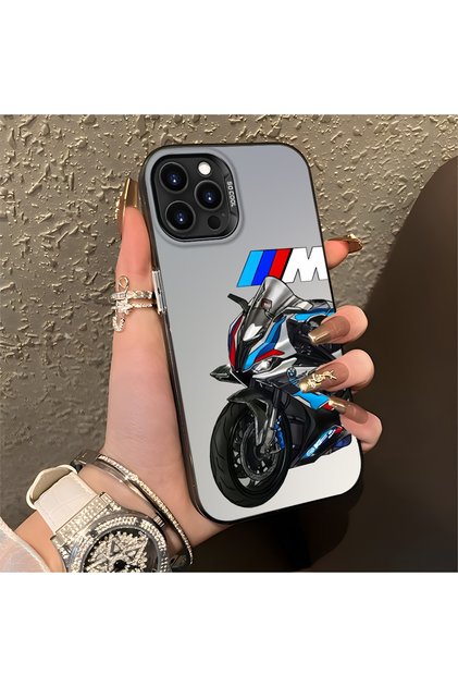 iPhone 12 Pro Max Compatible Silicone Edge Hard Back Anti-Fall Phone Case Motorcycle Patterned