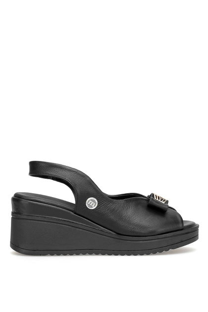 D26Ys-5295 Women Genuine Leather Wedge Heel Sandals Black