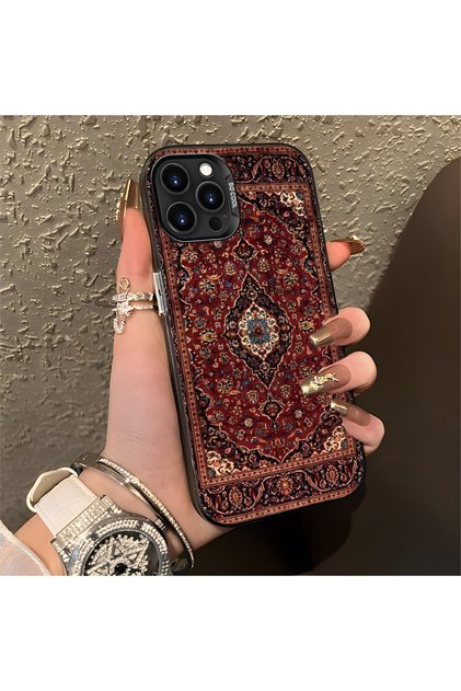 iPhone 13 Pro Max Compatible Silicone Edge Hard Back Anti-Fall Phone Case Vintage Patterned