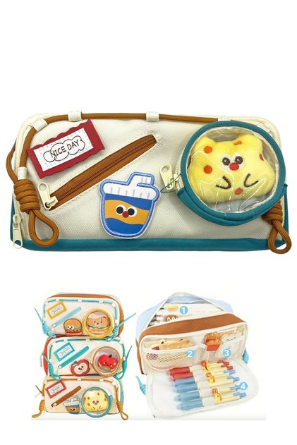 Pencil Case Cute Soft Large Capacity Two Compartment Pen Holder - Bubble Tea