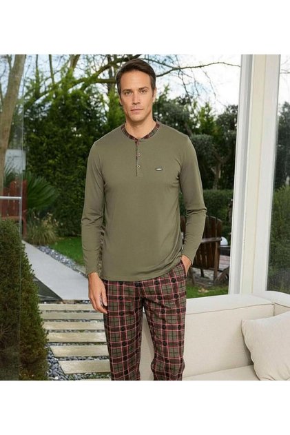 Erkek Standart Kalıp Pamuklu Düğme Yaka Uzun Kol Baharlık Pijama Takımı 6300/5H - 1 Adet
