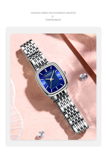 9093 Women’s Stainless Steel Quartz Wrist Watch – Elegant Rectangular Dial, Brand Box & Bag