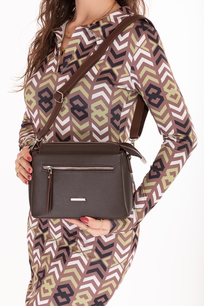 Women's Double Compartment Handbag and Shoulder Bag Ald.80729 Brown