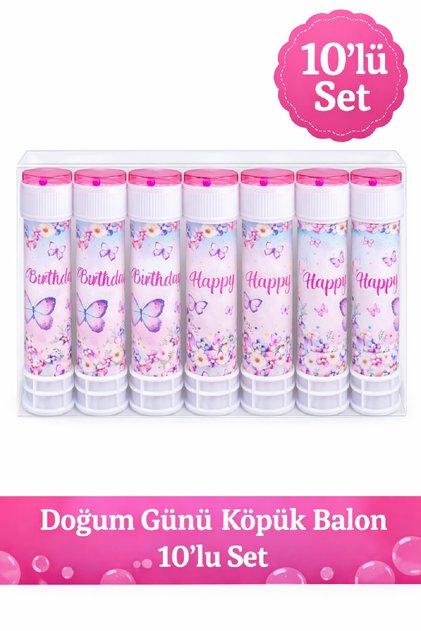 Kelebekli Doğum Günü Köpük Balon Seti 3’lü 5’li 10’lu –Parti Eğlence Köpüğü Dağıtmalık