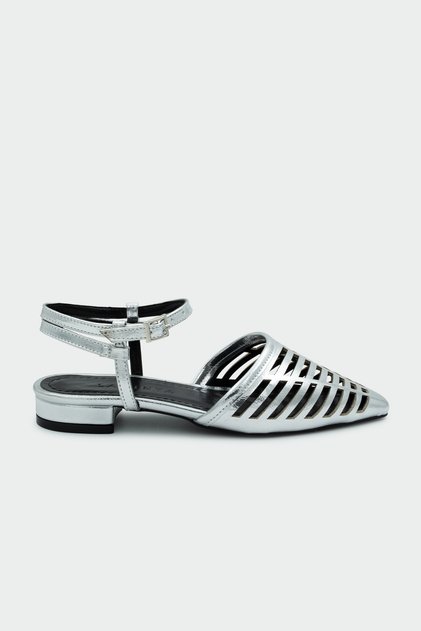 Sguto Silver Laser Cut Women's Flat Sandals