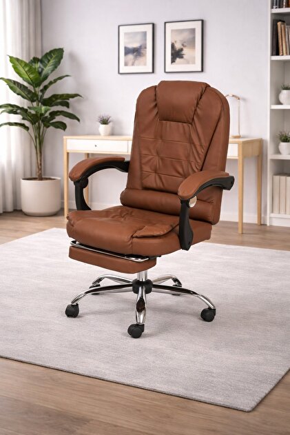 Executive office chair with high back, retractable footrest, comfortable chair for long hours of work