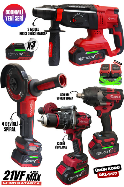 RETOOLS RKL-9177 BORDO 800NM'Lİ 4'LÜ SET (120NM VİDALAMALI