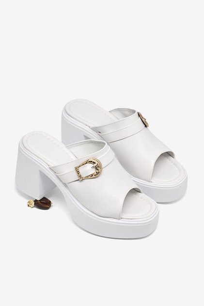 Women's White High-Sole Comfortable Shoes Buckled Slipper