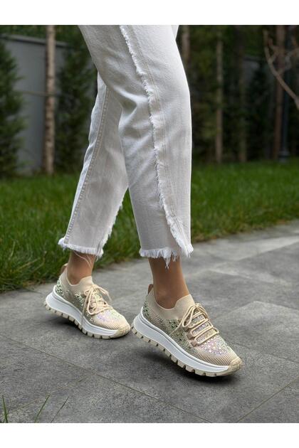Cream Knitwear Stoned Women's Casual Sports Shoes