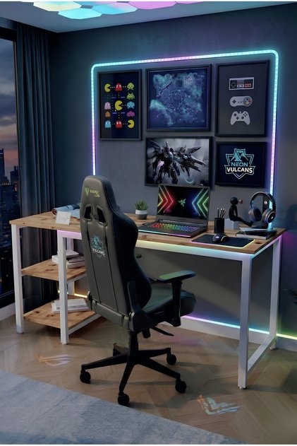 Raflı Oyuncu Masası 60x160 cm. Gaming Masa Demonte