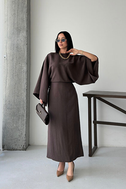 MOZENA Batwing Sleeve Backless Tie-Detail Slit Casual Dress- Trendyol