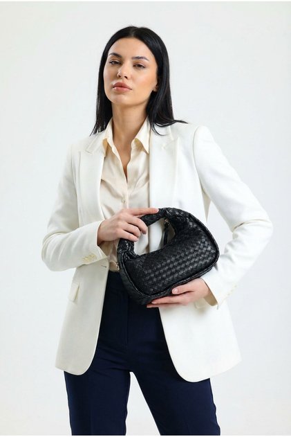 Women's Braided Mini Black Handbag and Shoulder Bag