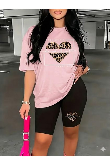 Women's Free Spirit Printed Oversized T-Shirt Leggings Set Loose Combination Boyfriend