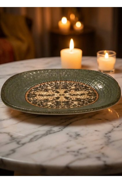 Bonna Porcelain Mesopotamia Mosaic Anthracite Gourmet Oval Boat Plate 15*8.5 Cm-Set of 4-Jam Bowl-Breakfast Bowl