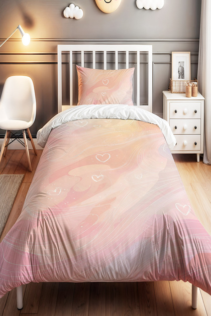 Pastel Heart Clouds Patterned Single Baby Kids Bedding Set