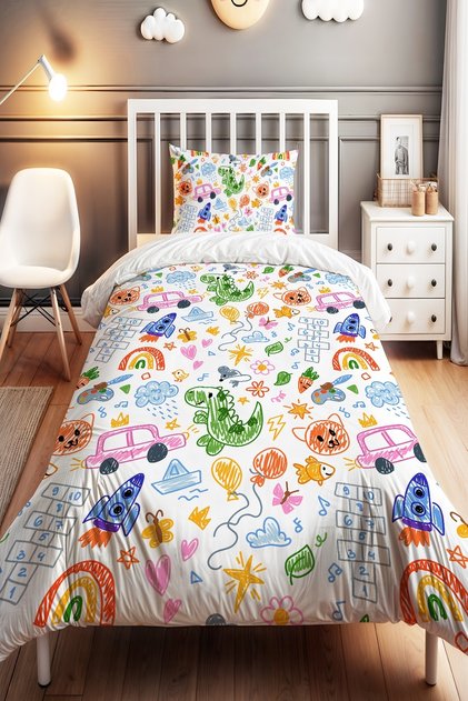 NeÅŸeli Karalama Patterned Single Baby Kids Bedding Set