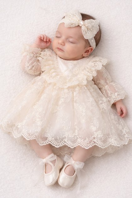 طقم Aurelia Lace فاخر للبنات الرضع، فستان دانتيل للعيد