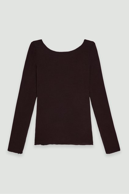 Ultra Light Sheer Boat Neck Blouse Brown