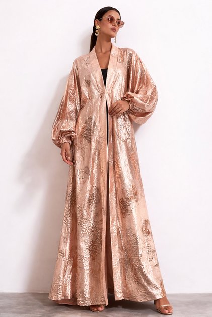 Rose Gold Saf İpek Uzun Kaftan