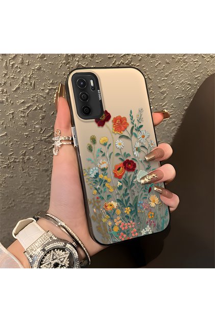 Oppo A54 4g Compatible Silicone Edge Hard Back Anti-Fall Phone Case Floral Print