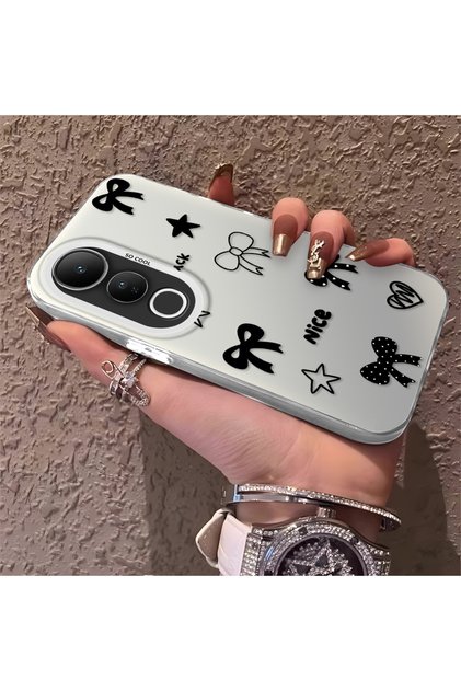 Silicone Edge Hard Back Anti Fall Phone Case Compatible with Vivo V50 Lite Bow Tie Patterned