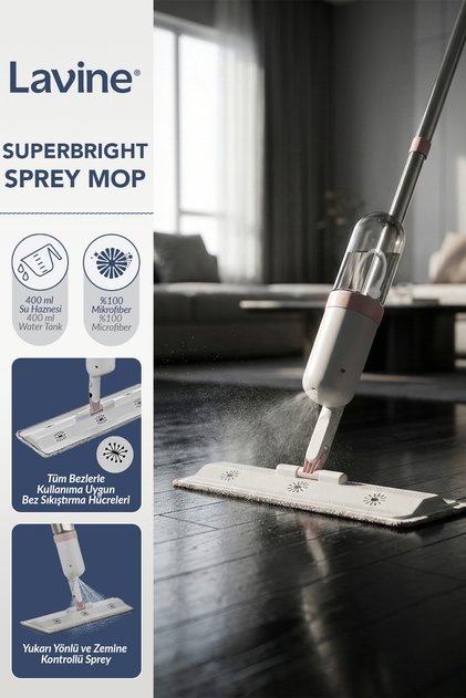 Lavine Sprey Mop Temizlik Seti Cırtlı Mikrofiber Bez YUKARI YÖNLÜ KULLANIM