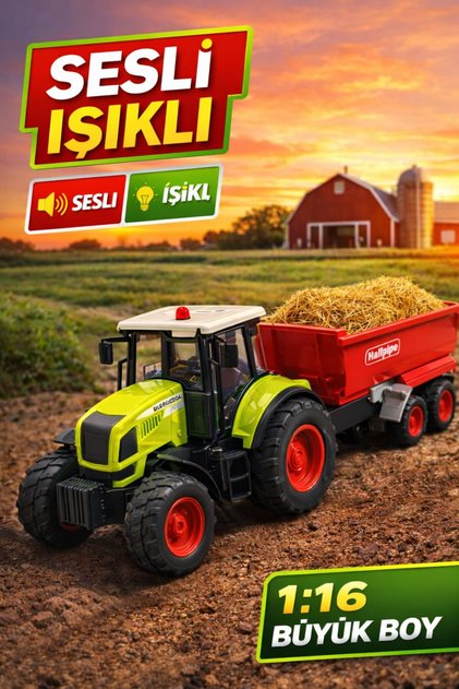 Sesli Işıklı Oyuncak Römorklu Traktör Dev Tekerlekli Oyuncak Traktör 37CM