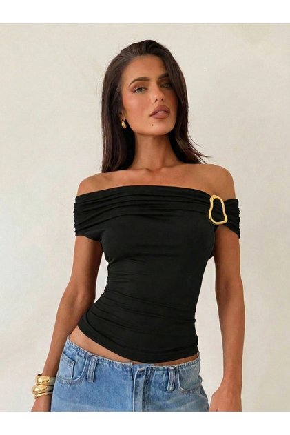 Блуза с аксесоари, без презрамки, събрана, еластична