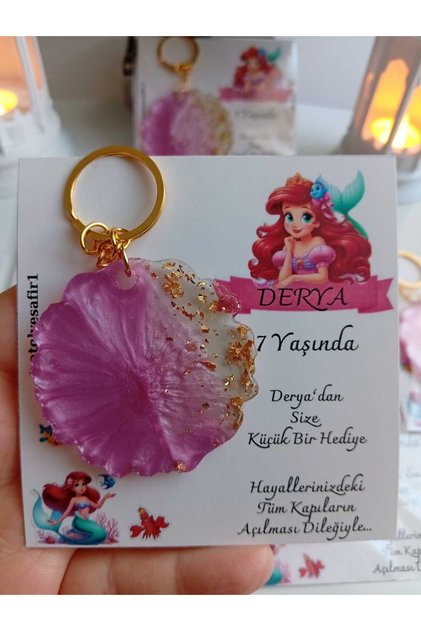 Mermaid Themed Card Gift Keychain (10 Pieces) Birthday/Baby Shower/Mevlüt Gift