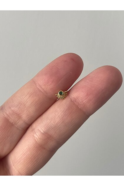 Gümüş yeşil taşlı Vintage piercing