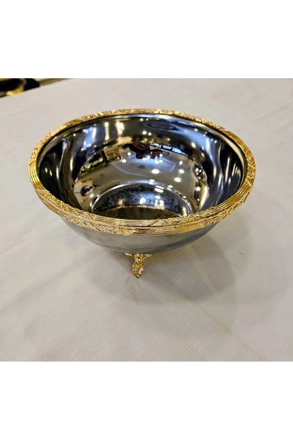 Classic Stand-Up Stainless Steel Bowl 21 cm with Gold Details