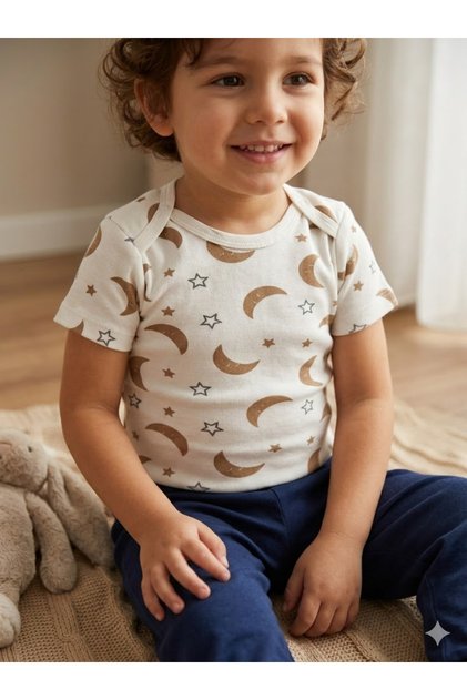 Girl Boy Child Baby Short Sleeve Snap Fastener Bodysuit-Badi 100% Organic Cotton 3.5-4-5-6 Years Old