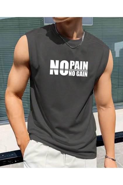 No Pain No Gain Printed Men's Zero Sleeve Wear Sportswear Oversized T-Shirt