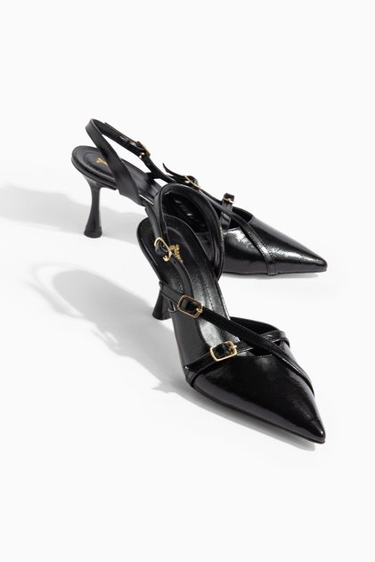 Women's Wrinkled Patent Leather Pointed Toe Cross-Strapped Thin Heeled Shoes