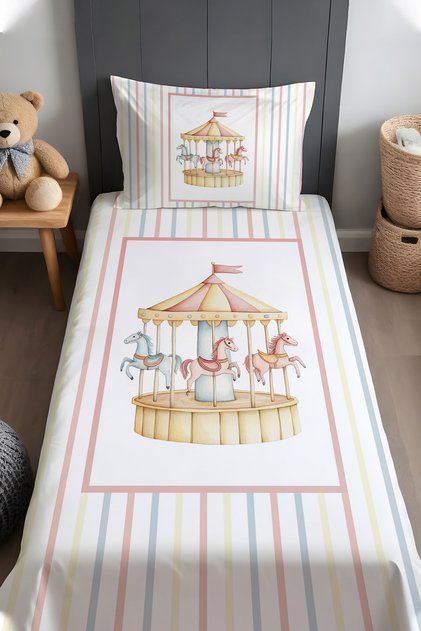 Striped Carousel Patterned Bedspread and Pillowcase
