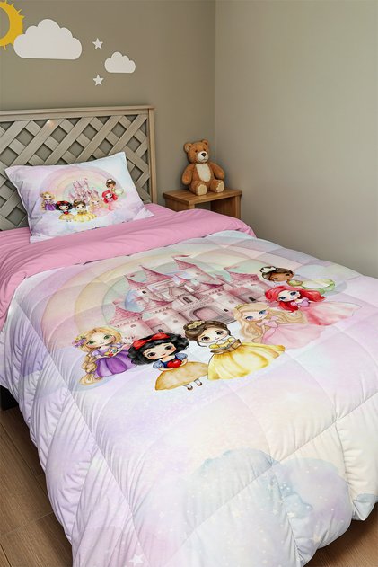 Fairytale Castle Princesses Patterned Single Duvet and Pillowcase